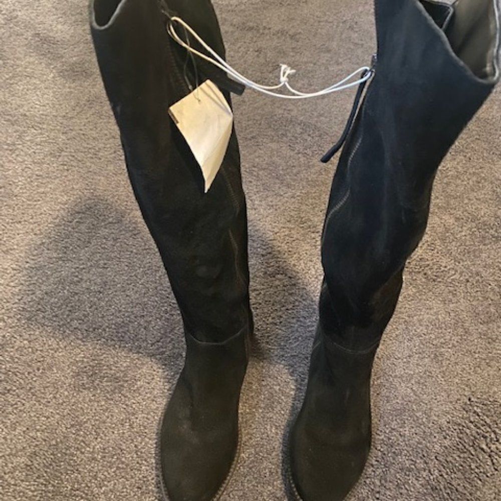 Franco Sarto Christine Bla Suede Wide Calf Riding Boots, size 4